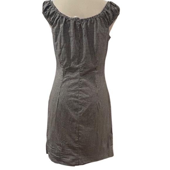 Pristine Tommy Hilfiger black white gingham stretch puff sleeve dress bow 4 6 S - Picture 3 of 6